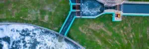 Aerial photo o water system with foam